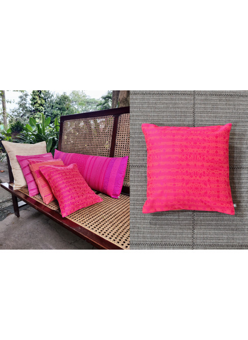 Handloom Organic Cotton Cushion Cover Pink with Orange 